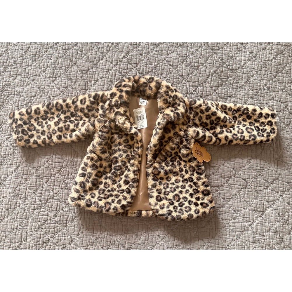 Baby Essentials Leopard Faux Fur Jacket Brown Tan Animal Print 12M NWT